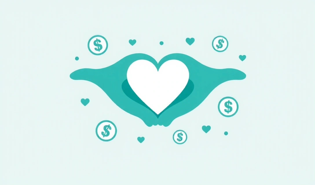 Ilustracja przedstawiająca przejrzystość finansową i wartości zdrowotne, z subtelnymi ikonami monet i serca, w nowoczesnym, czystym stylu.