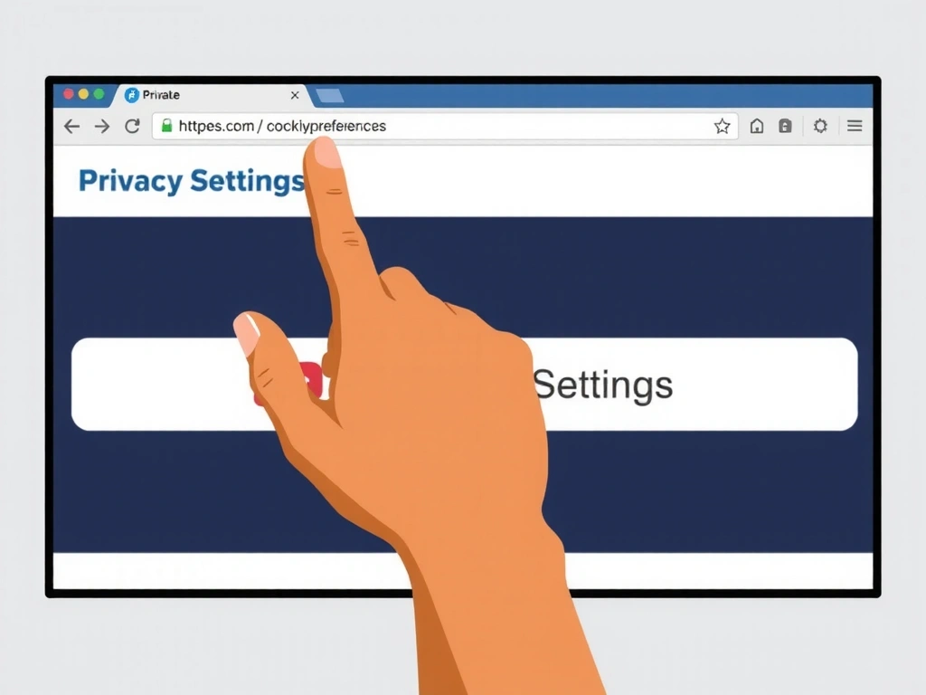 Ruka klikající na tlačítko 'Nastavení soukromí' na obrazovce prohlížeče