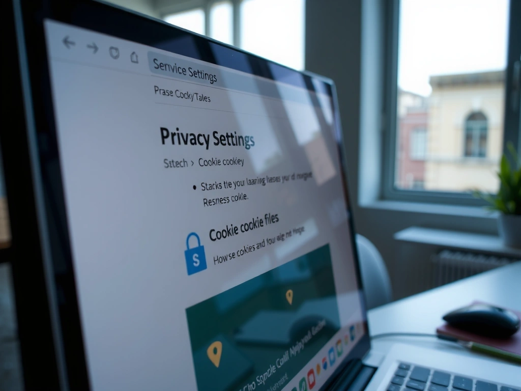 Zbliżenie na ekran komputera pokazujący ustawienia prywatności w przeglądarce, z opcjami zarządzania plikami cookie.