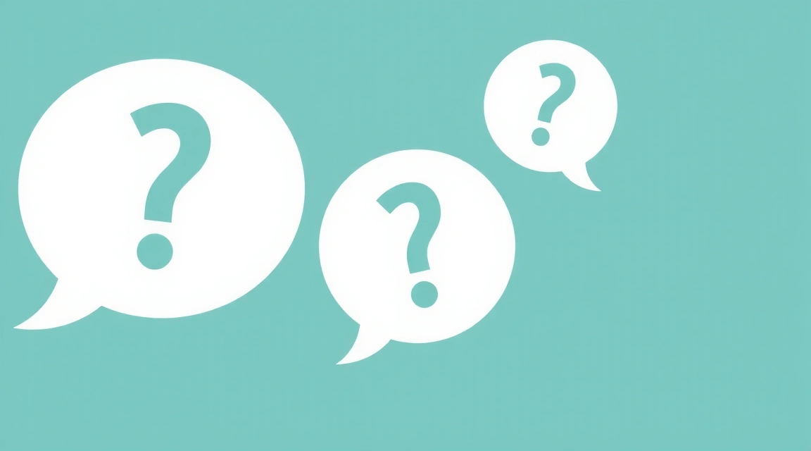 Ilustracja z pytajnikami i dymkami symbolizująca często zadawane pytania