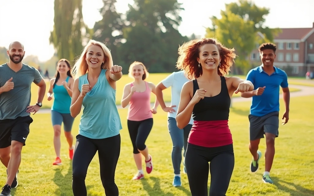 Šťastní lidé cvičící venku